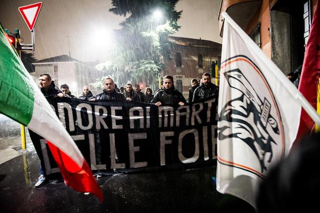 09/02/2018 Milano , Largo Martiri delle Foibe, il gruppo di estrema destra Lealta' e Azione onora le vittime delle Foibe.