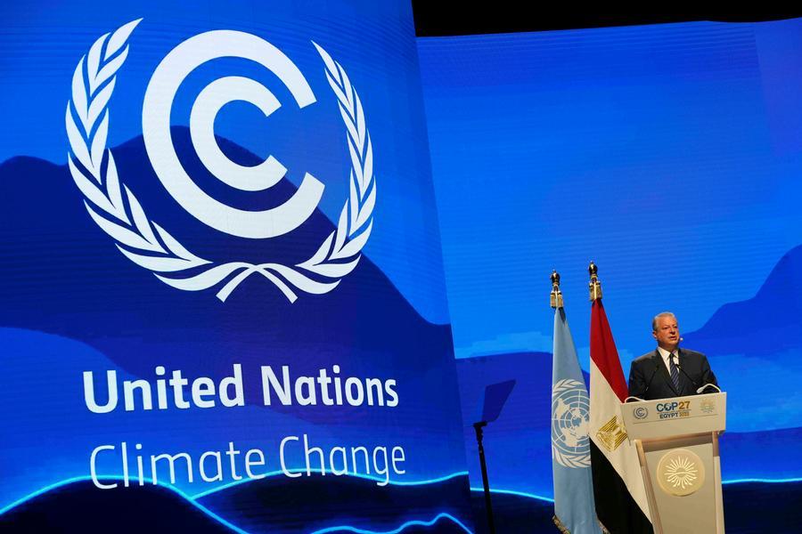 Former U.S. Vice President Al Gore speaks during a session at the COP27 U.N. Climate Summit, Wednesday, Nov. 9, 2022, in Sharm el-Sheikh, Egypt. (AP Photo/Peter Dejong) Associated Press/LaPresse Only Italy and Spain