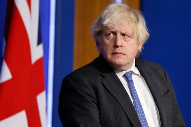 Britain's Prime Minister Boris Johnson during a media briefing on COVID-19, in Downing Street, London, Wednesday Dec. 15, 2021. (Tolga Akmen/Pool via AP)