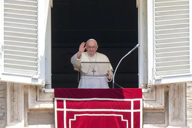 Pope Francis recites the Angelus noon prayer from the window of his studio overlooking St.Peter's Square, at the Vatican, Sunday, July 3, 2022. (AP Photo/Andrew Medichini)
