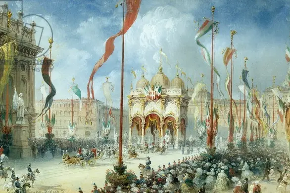 DGA646212 King Victor Emmanuel II attending opening of Italian parliament, by Carlo Bossoli (1815-1884), 19th century; (add.info.: King Victor Emmanuel II attending the opening of the Italian parliament April 2, 1860, by Carlo Bossoli (1815-1884). Unification era, Italy, 19th century.); De Agostini Picture Library / F. Gallino; out of copyright