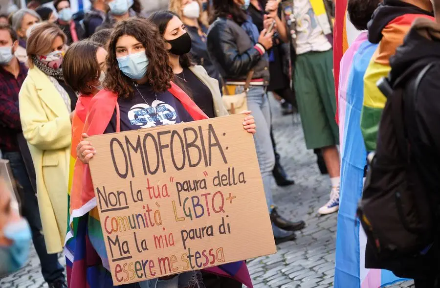 Manifestazione\\u00A0a favore della legge sull'omotransfobia (LaPresse)