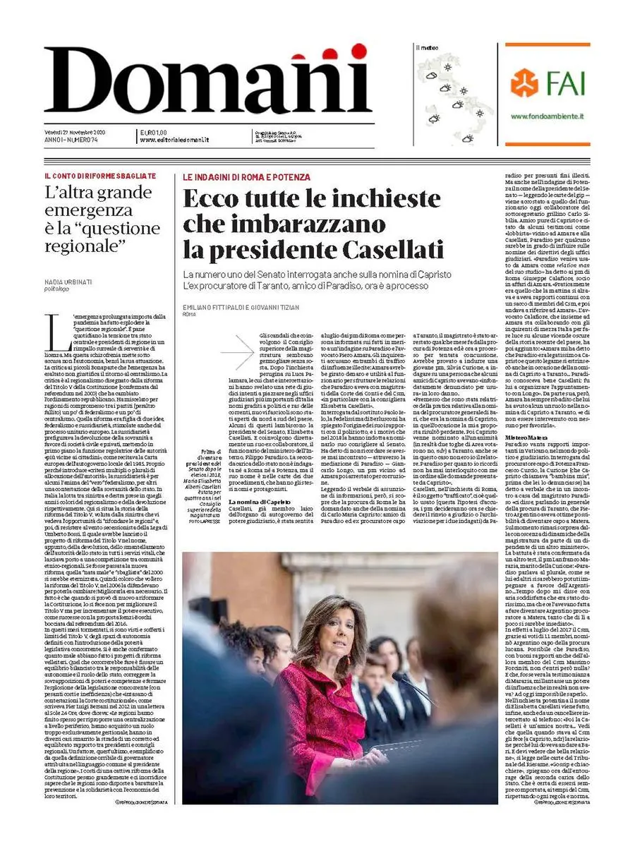 Una selezione fra le prime 100 prime pagine di Domani, dal 15 settembre al 23 dicembre 2020