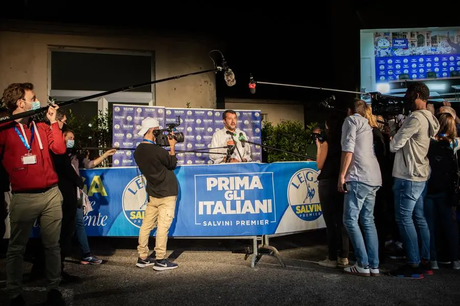 21/09/2020 Milano, Conferenza stampa di Matteo Salvini per commentare i risultati elettorali alla Segreteria Nazionale della Lega di Via Bellerio