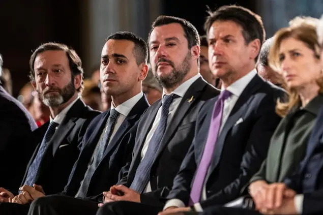 24/01/2019 Roma,Quirinale Cerimonia per la celebrazione del Giorno della Memoria nella foto Luigi Di Maio,Matteo Salvini,Giuseppe Conte e Sergio Mattarella