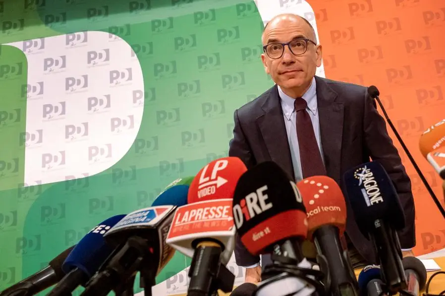 Foto Mauro Scrobogna/LaPresse 26-09-2022 Roma (Italia) Politica - Elezioni - PD, Commento al voto- Nella foto: il segretario PD Enrico Letta commenta il risultato delle elezioni nella conferenza stampa nella sede del PD 09-26-2022 Rome (Italy) Politics - Elections - PD, Comment on the vote - In the photo: PD secretary Enrico Letta comments on the result of the elections in the press conference in the headquarters of the PD