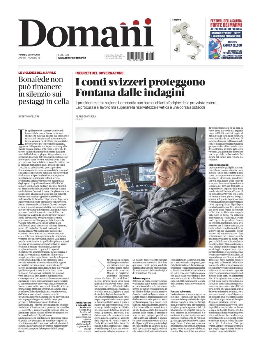 Una selezione fra le prime 100 prime pagine di Domani, dal 15 settembre al 23 dicembre 2020