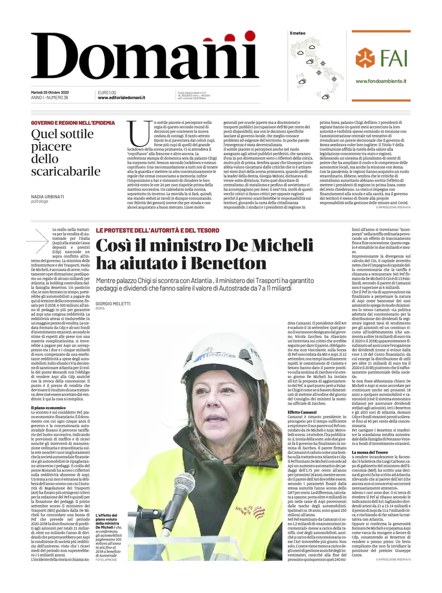 Una selezione fra le prime 100 prime pagine di Domani, dal 15 settembre al 23 dicembre 2020