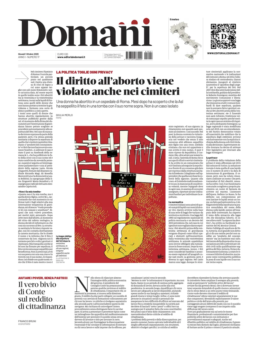 Una selezione fra le prime 100 prime pagine di Domani, dal 15 settembre al 23 dicembre 2020