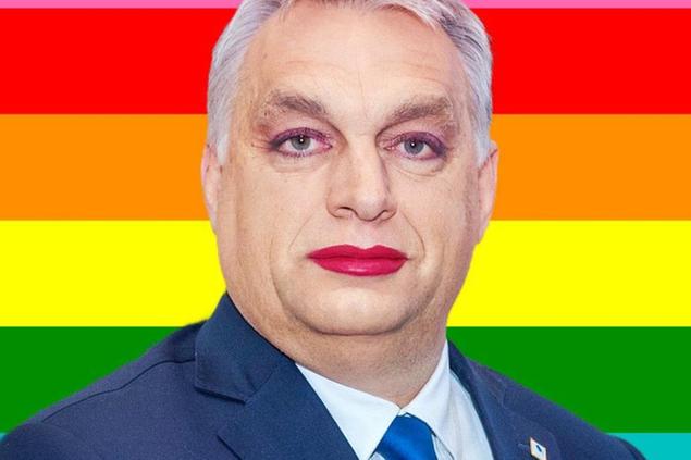 (Un meme di protesta contro la legge omofoba del premier ungherese)