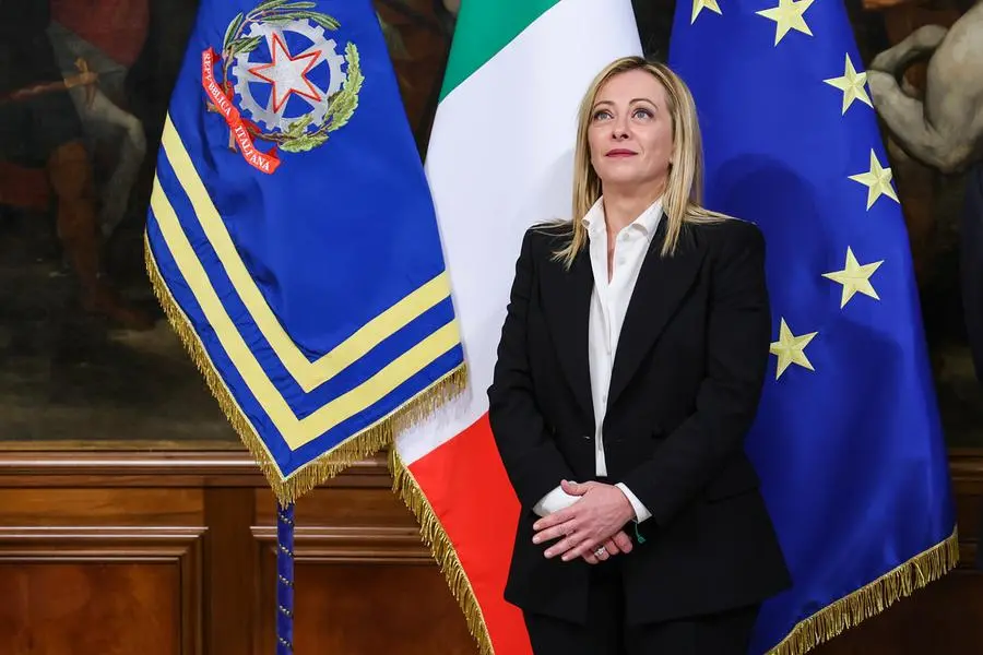 Foto Roberto Monaldo / LaPresse 23-10-2022 Roma (Italia) Politica Palazzo Chigi - Insediamento della Presidente del Consiglio Giorgia Meloni Nella foto Giorgia Meloni 23-10-2022 Rome (Italy) Politics Inauguration ceremony of the new Prime Minister at Chigi palace In the pic Giorgia Meloni