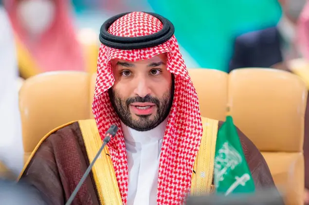 In this photo provided by the Saudi Royal Palace, Saudi Crown Prince Mohammed bin Salman speaks during the Green Initiative Summit in Riyadh, Saudi Arabia, Monday, Oct. 25, 2021. (Bandar Aljaloud/Saudi Royal Palace via AP)