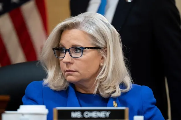 UNITED STATES - JUNE 9: Rep. Liz Cheney, R-Wyo., listens during the Select Committee to Investigate the January 6th Attack on the U.S. Capitol hearing in the Cannon House Office Building in Washington on Thursday, June 9, 2022. (Bill Clark/CQ Roll Call via AP Images)