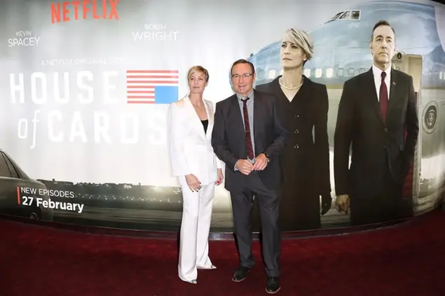 Actors Kevin Spacey and Robin Wright, left, pose for photographers upon arrival at the House of Cards season 3 World Premiere at the Empire Cinema in central London, Thursday, Feb. 26, 2015. (Photo by Joel Ryan/Invision/AP)