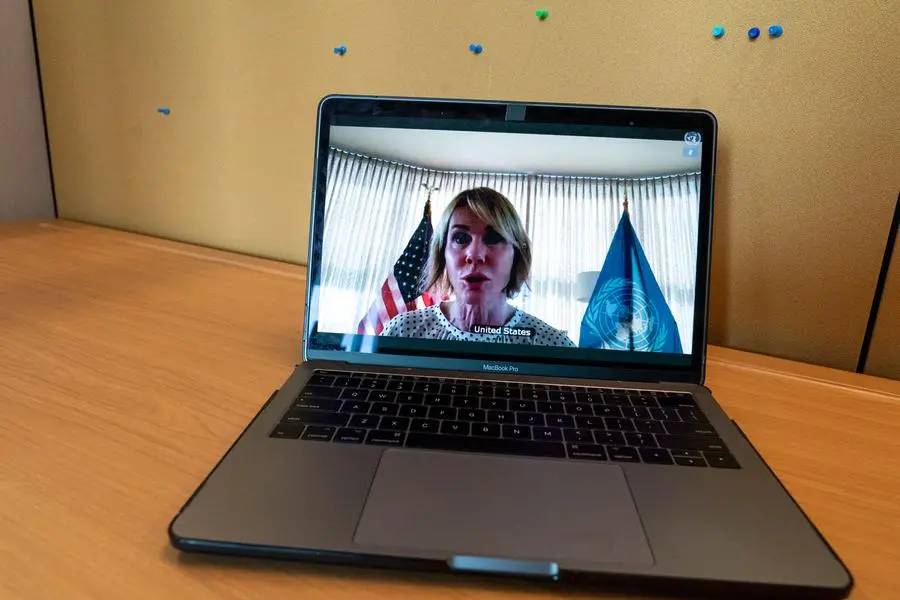 American Ambassador to the United Nations Kelly Craft is seen on a computer monitor at U.N. headquarters as he speaks during a virtual high-level meeting of the Security Council meeting on safeguarding international peace and security and global governance in the post-COVID-19 era happening during the 75th session of the United Nations General Assembly, Thursday, Sept. 24, 2020. (AP Photo/Mary Altaffer)