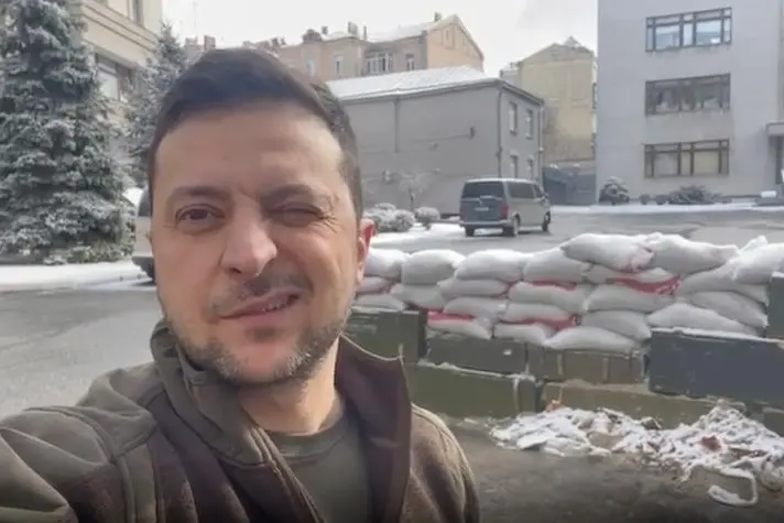 In this March 8, 2022, image from video provided by the Ukrainian Presidential Press Office and posted on Instagram, Ukrainian President Volodymyr Zelenskyy speaks in Kyiv, Ukraine. (Ukrainian Presidential Press Office via AP)