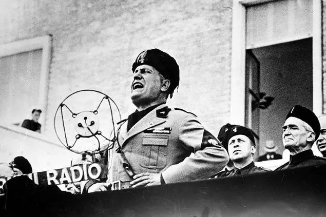 Benito Mussolini, Italian dictator, speaks at the dedication ceremonies of Sabandia, central Italy, on Sept. 24, 1934. (AP Photo)
