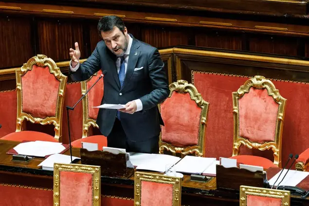 Foto Roberto Monaldo / LaPresse 16-02-2023 Roma Politica Senato - Question time Nella foto Matteo Salvini 16-02-2023 Rome (Italy) Politics Senate - Question time In the pic Matteo Salvini