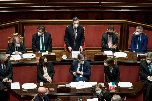 Senato, seduta del voto di fiducia su governo Draghi. (LaPresse)