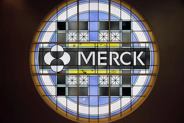 FILE - This Dec.18, 2014, file photo, shows the Merck logo on a stained glass panel at a Merck company building in Kenilworth, N.J. Merck & Co. announced Friday, Oct. 1, 2021, that its experimental COVID-19 pill reduced hospitalizations and deaths by half in people recently infected with the coronavirus and that it would soon ask health officials in the U.S. and around the world to authorize its use. (AP Photo/Mel Evans, File)