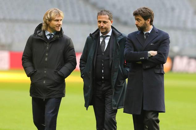 Nella foto Pavel Nedved, vicepresidente Juventus, Andrea Agnelli, presidente della Juventus, e Fabio Paratici ex direttore sportivo Juventus (Agf)