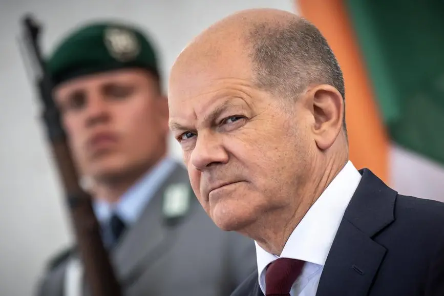 02 May 2022, Berlin: German Chancellor Olaf Scholz (SPD) is waiting for the arrival of India's Prime Minister Modi for the German-Indian government consultations. These are the sixth government consultations between these two countries. The last ones took place in November 2019 just before the global spread of the coronavirus in India. Topics this time are likely to include the Ukraine war, in which India, unlike Germany, is taking a neutral role and refraining from imposing sanctions on Russia. Photo by: Michael Kappeler/picture-alliance/dpa/AP Images