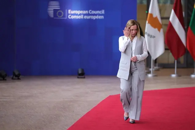 Giorgia Meloni al Consiglio europeo. Foto Ansa
