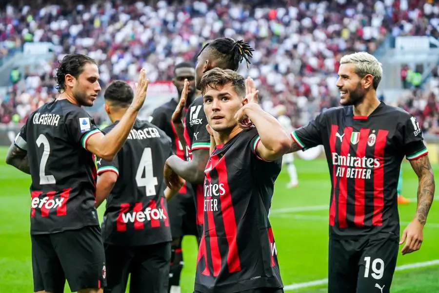 13/08/2022 Milano. stadio San Siro, prima giornata di Campionato di Serie A TIM, Milan - Udinese. Nella foto esultanza per il il goal del vantaggio di Brahim Diaz, 3-2