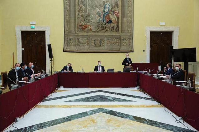 Mario Draghi durante le consultazioni alla sala della Regina di Montecitorio
