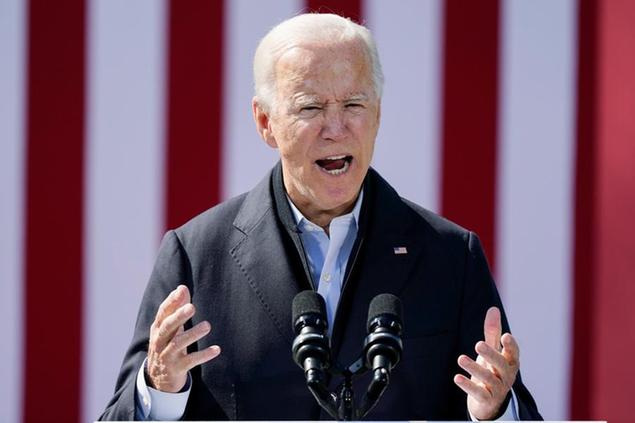 Democratic presidential candidate former Vice President Joe Biden speaks during a campaign event at Riverside High School in Durham, N.C., Sunday, Oct. 18, 2020. (AP Photo/Carolyn Kaster)