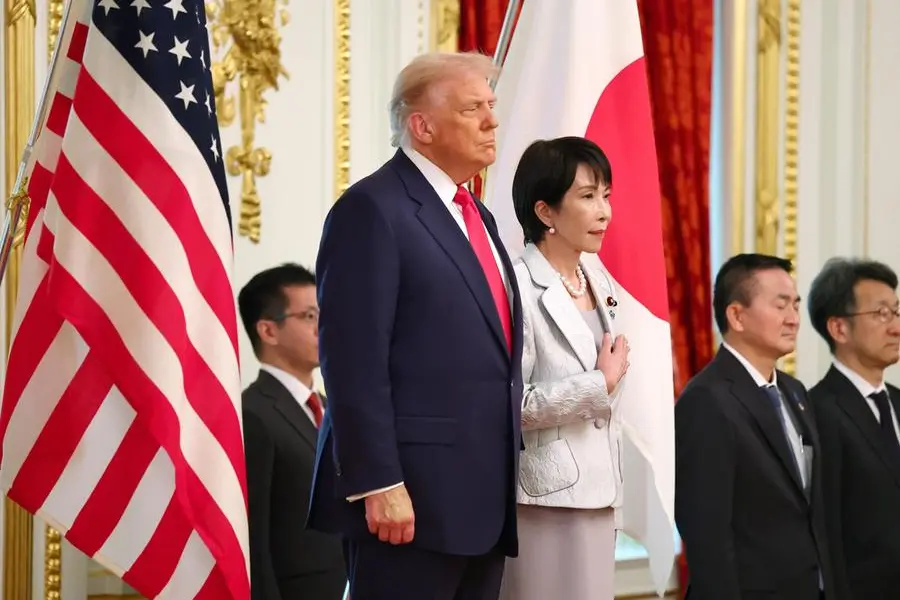Il presidente americano Donald Trump e il primo ministro giapponese Takaichi Sanae