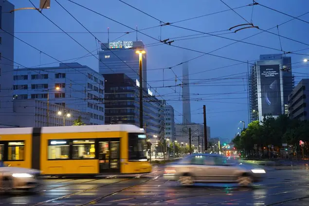 11 June 2020, Berlin: The television tower is hardly visible in the early morning due to low hanging rain clouds. Photo by: J'rg Carstensen/picture-alliance/dpa/AP Images