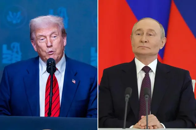 In una combo il presidente russo Vladimir Putin (S) e il presidente americano Donald Trump