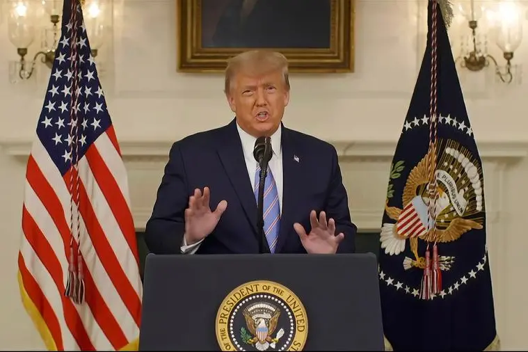 This exhibit from video released by the House Select Committee, shows President Donald Trump recording a video statement at the White House on Jan. 7, 2021, that was played at a hearing by the House select committee investigating the Jan. 6 attack on the U.S. Capitol, Thursday, July 21, 2022, on Capitol Hill in Washington. (House Select Committee via AP)