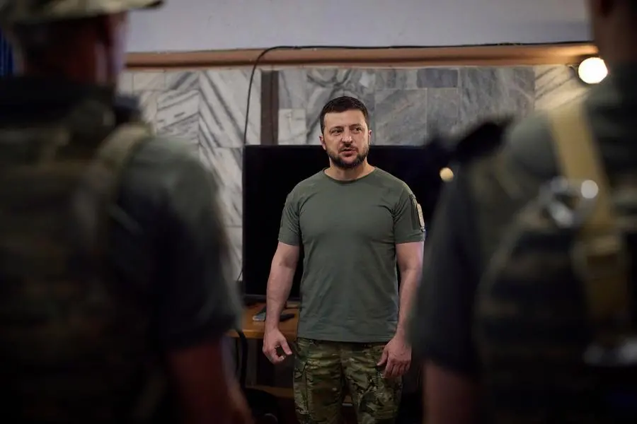 In this photo provided by the Ukrainian Presidential Press Office on Friday, July 8, 2022, Ukrainian President Volodymyr Zelenskyy attends a meeting with military officials during his visit the war-hit Dnipropetrovsk region. (Ukrainian Presidential Press Office via AP)
