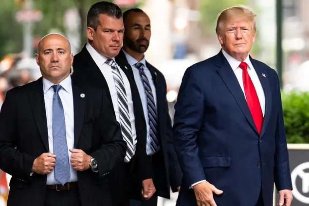 Former President Donald Trump departs Trump Tower, Wednesday, Aug. 10, 2022, in New York, on his way to the New York attorney general's office for a deposition in a civil investigation. (AP Photo/Julia Nikhinson)