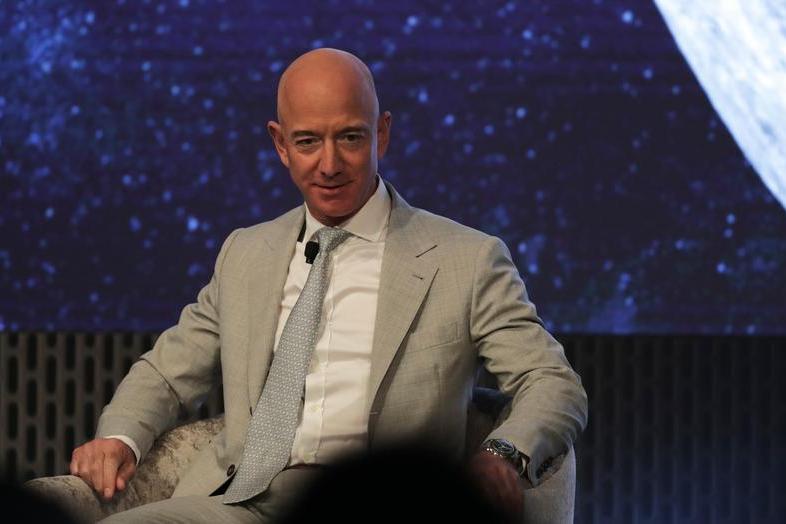 Amazon founder Jeff Bezos during the JFK Space Summit at the John F. Kennedy Presidential Library in Boston, Wednesday, June 19, 2019. (AP Photo/Charles Krupa)