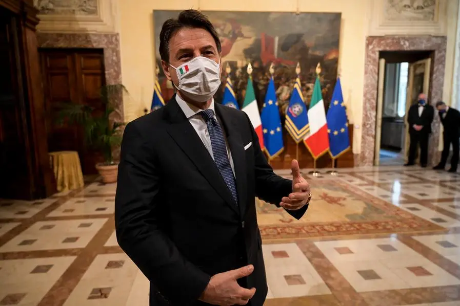 13/02/2021 Roma, Cerimonia della Campanella a Palazzo Chigi, nella foto il presidente del Consiglio uscente Giuseppe Conte