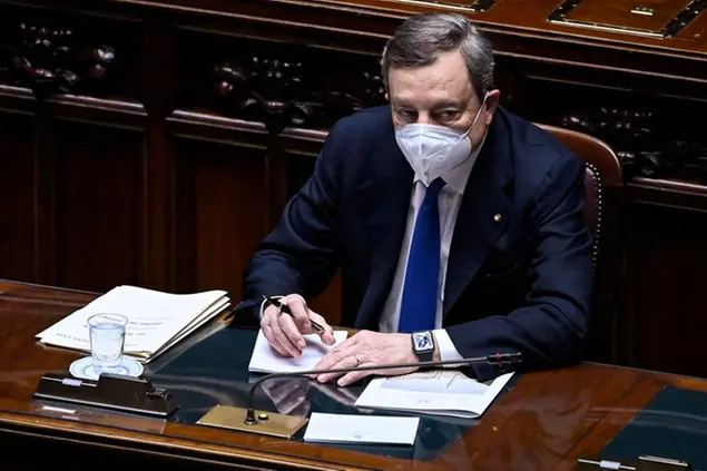 Mario Draghi al Senato (Foto Riccardo Antimiani/LaPresse/POOL Ansa)