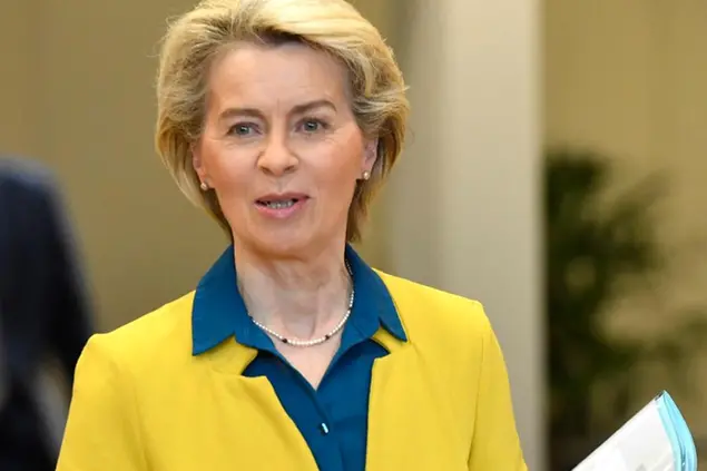 European Commission President Ursula von der Leyen arrives for a meeting of the College of Commissioners at EU headquarters in Brussels, Friday, June 17, 2022. Ukraine's request to join the European Union may advance Friday with a recommendation from the EU's executive arm that the war-torn country deserves to become a candidate for membership in the 27-nation bloc. (AP Photo/Geert Vanden Wijngaert)