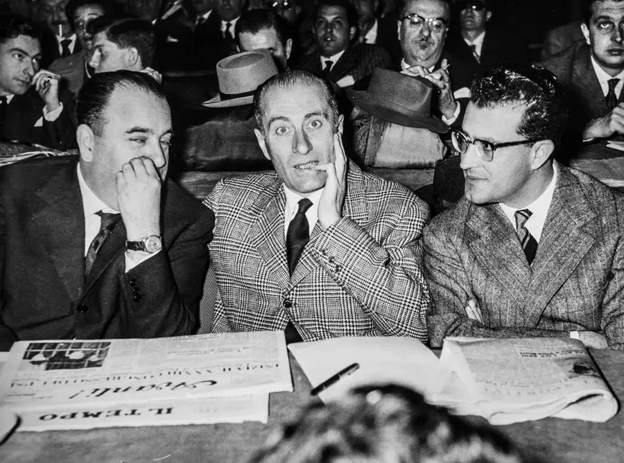 Fine anni Cinquanta, Roma, i giornalisti Arrigo Benedetti, Indro Montanelli, Eugenio Scalfari / Foto AGF