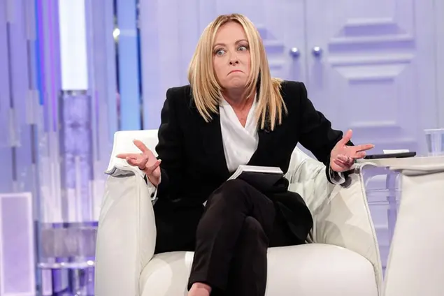 La presidente del Consiglio, Giorgia Meloni, ospite della trasmissione RAI \\\"Porta a porta” condotta da Bruno Vespa