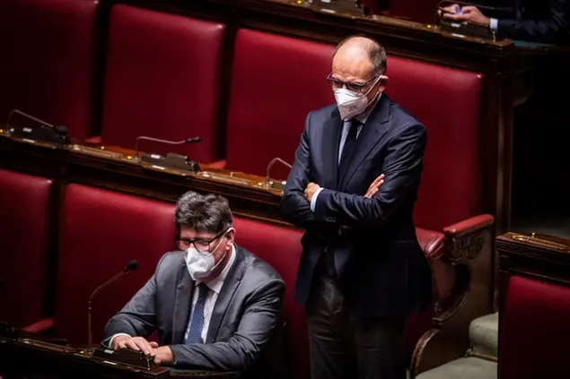 24/01/2022 Roma, Camera e Senato in seduta congiunta per la prima votazione per l'elezione del Presidente della Repubblica. Nella foto Enrico Letta