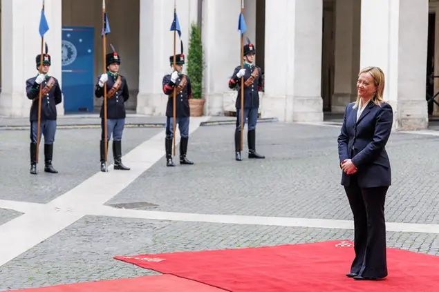 Foto Roberto Monaldo / LaPresse 10-11-2022 Roma (Italia) Politica Palazzo Chigi - Il Presidente del Consiglio Giorgia Meloni incontra il Segretario Generale della Nato Jens Stoltenberg Nella foto Giorgia Meloni 10-11-2022 Rome (Italy) Politics Chigi palace - Prime Minister Giorgia Meloni meets NATO Secretary General Jens Stoltenberg In the pic Giorgia Meloni