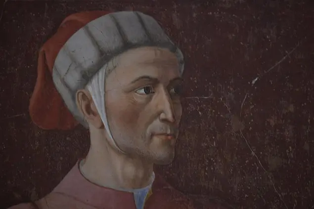 Il ritratto di Dante Alighieri, opera di Andrea del Castagno, presso la Galleria degli Uffizi. Foto Agf