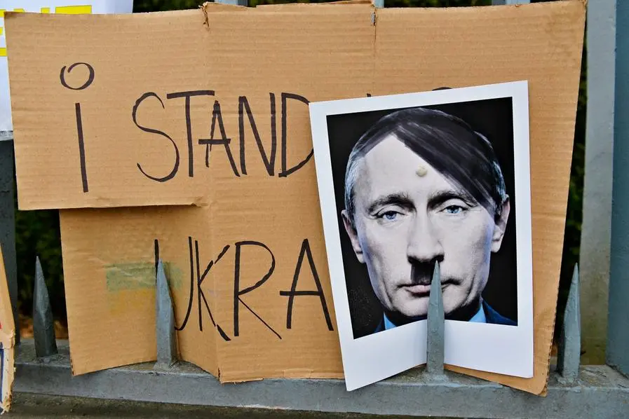 Protest against Russian invasion to Ukraine in front of the Consulate General of the Russian Federation in Brno, Czech Republic, on Monday, March 7, 2022. Photo/Patrik Uhlir (CTK via AP Images)