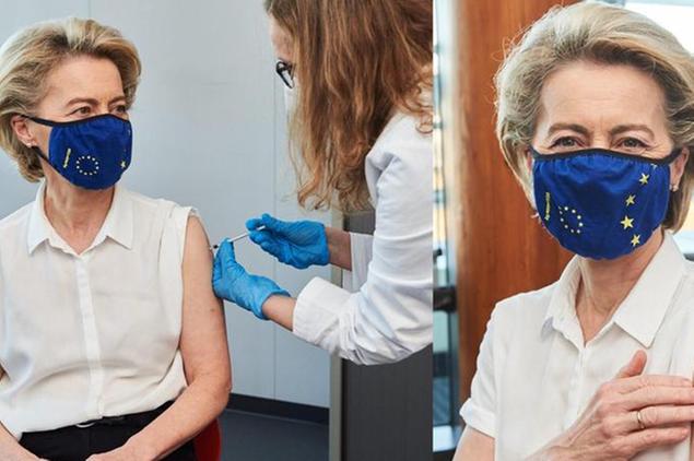 (La presidente della Commissione Ue mentre si vaccina. Foto dal profilo twitter di Ursula von der Leyen)