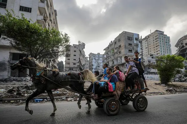 (Residenti in\\u00A0fuga da Gaza City e dal nord della striscia. Foto Ansa)