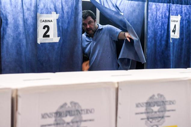 12/06/2022 Milano. Matteo Salvini al seggio per il voto al referendum per la giustizia