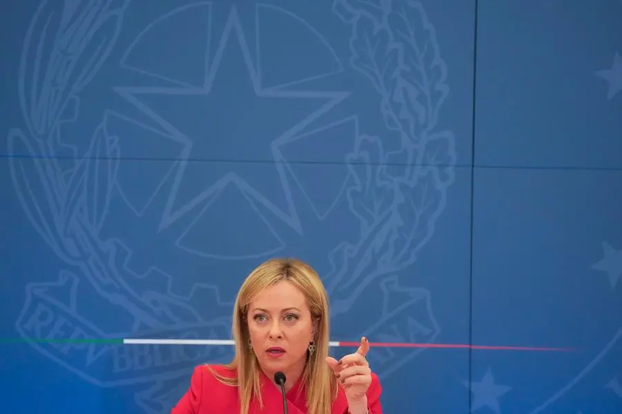 Italian Premier Giorgia Meloni talks to journalists during a press conference to present the 2023 proposed budget in Rome, Tuesday, Nov. 22, 2022. (AP Photo/Gregorio Borgia) Associated Press/LaPresse Only Italy and Spain